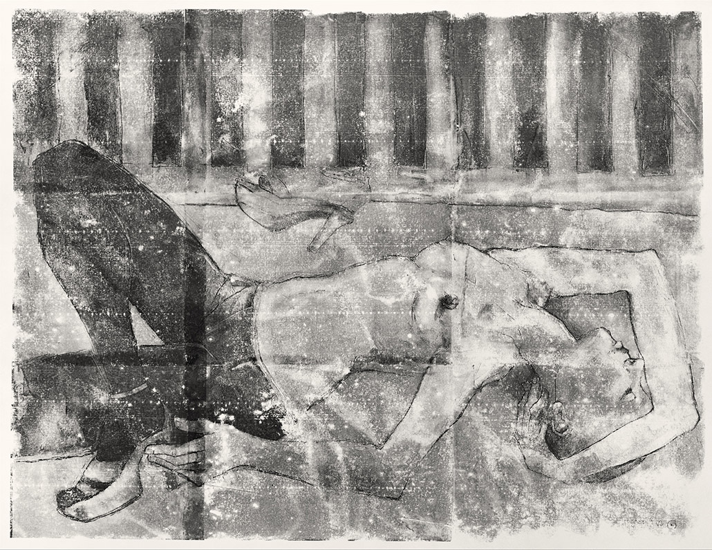 Sylwia Mużyło, Wysokie obcasy, grafika, technika własna, 74 x 50 cm, 2017