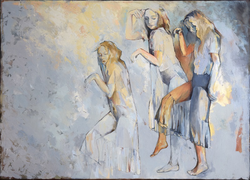 Sylwia Mużyło, Czekam aż przestanie padać, 100 x 140, olej na płótnie, 2019